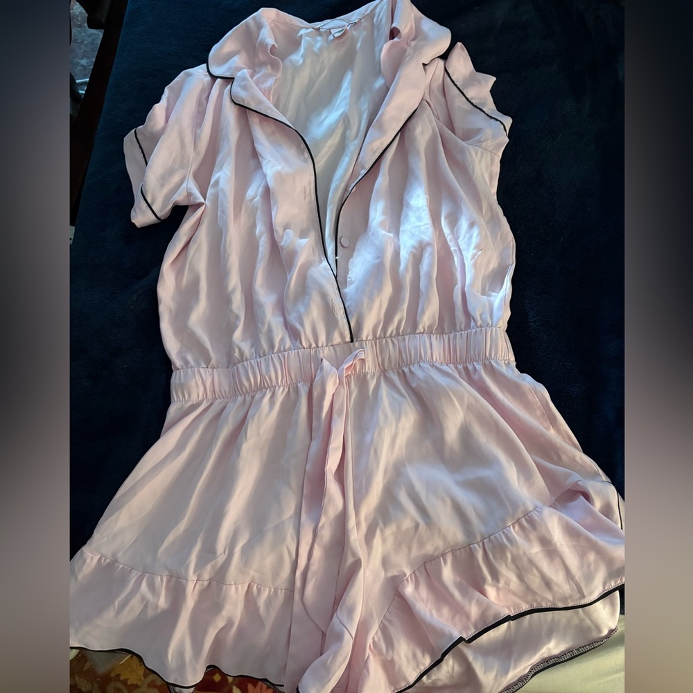 Victorias Secret Pink Flutter Satin Sleep Romper Set